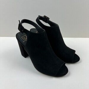 Material Girl Brittni Black Suede Open Toe Slingback Size 7
